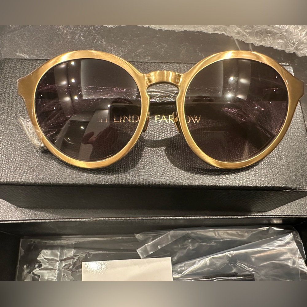 Linda Farrow, 338 Snakeskin & Metal Keyhole Frame, Gold; yellow gold/matte; NWT